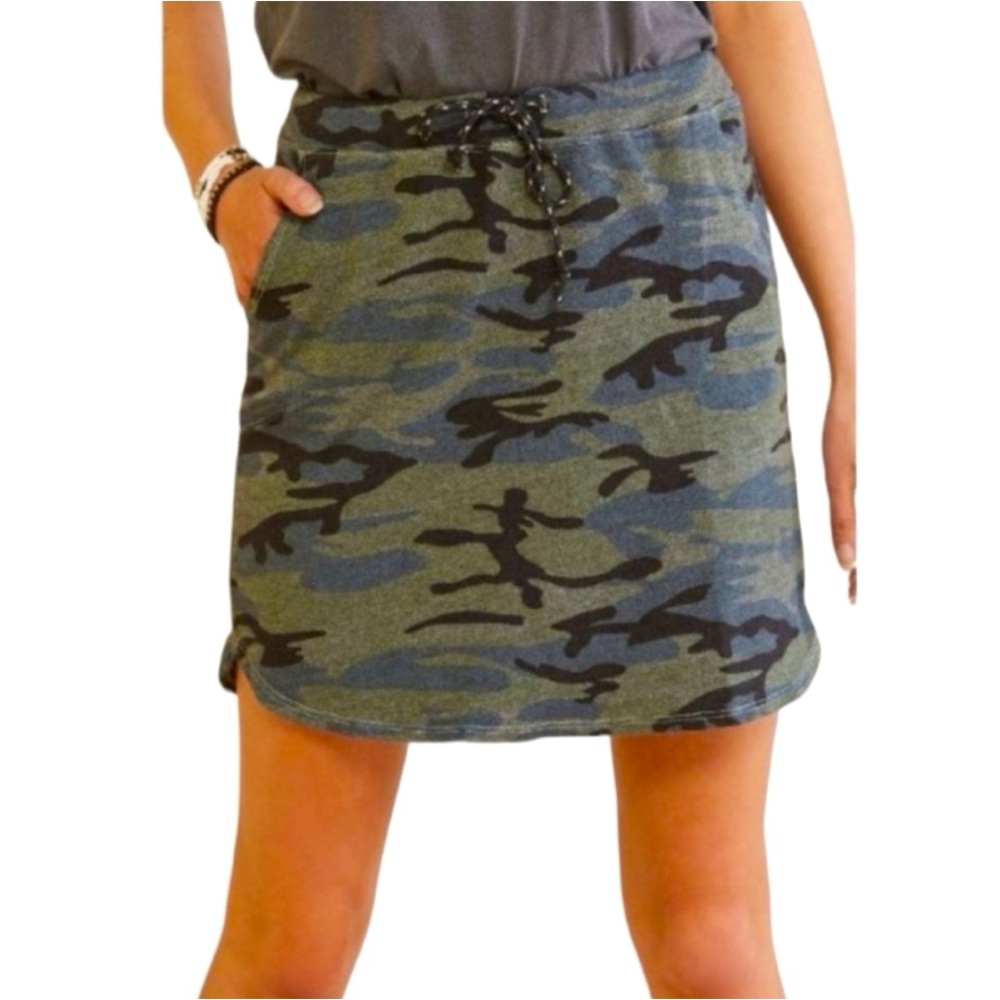 Sundry Womens Camo Mini Skirt Drawstring Size 2 Green Black